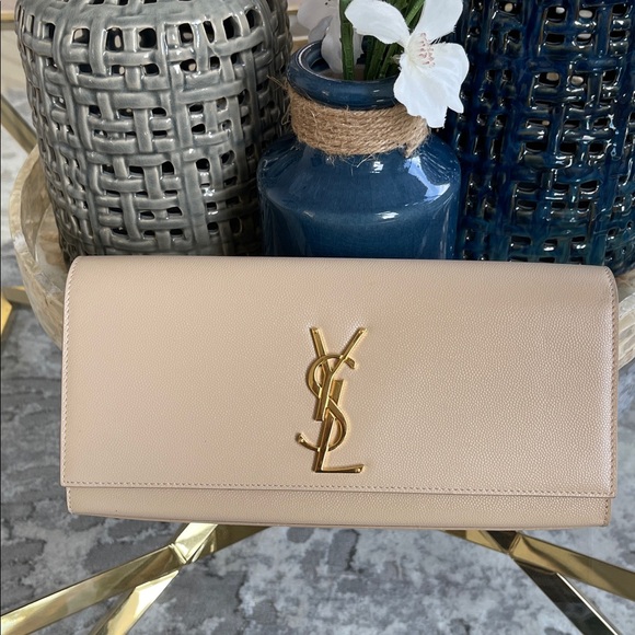 Yves Saint Laurent Beige Leather Monogram Clutch, New, Never Used. - Picture 7 of 10